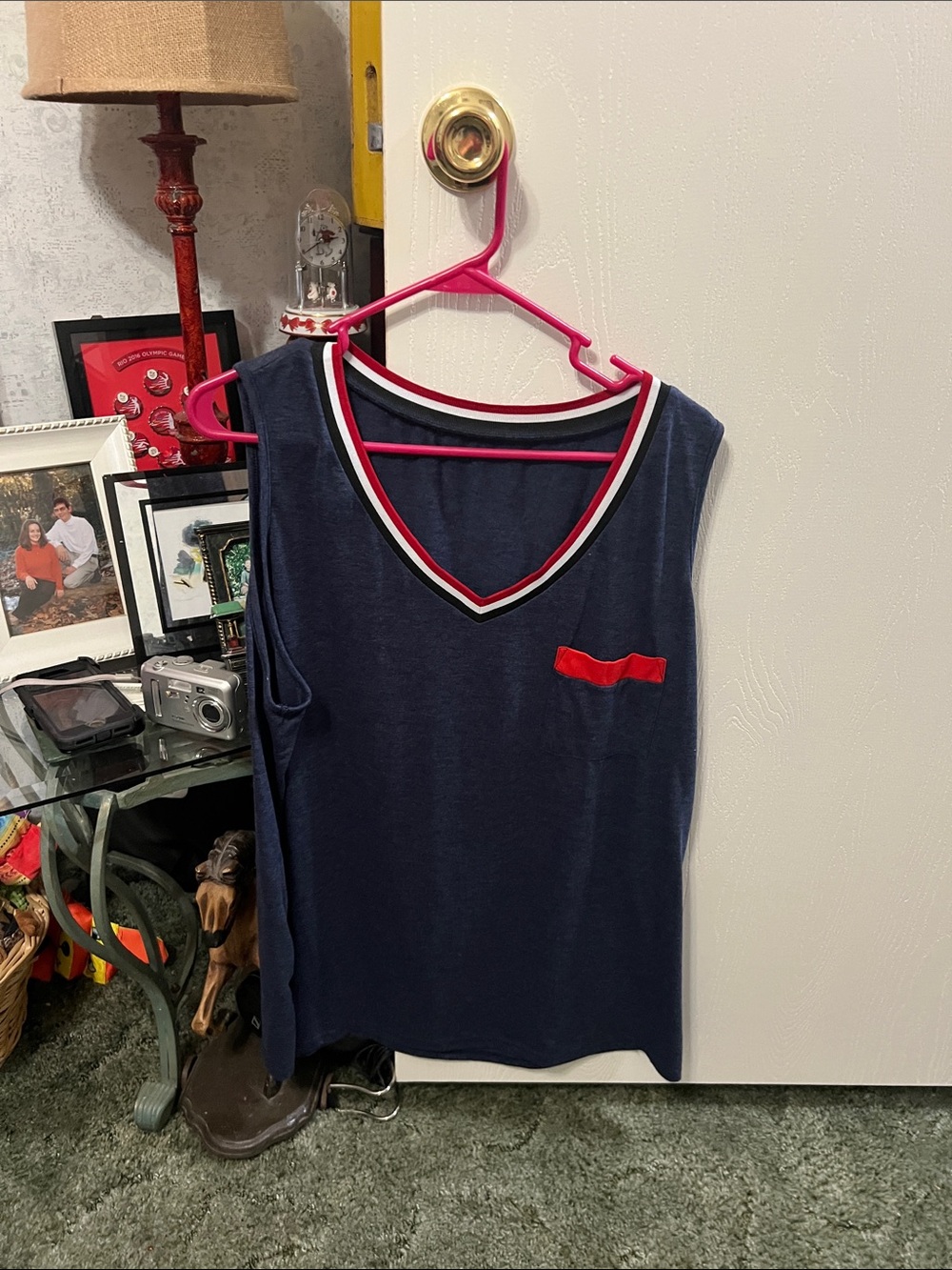 Amazon Navy Blue Sleeveless Tunic with Red Accent